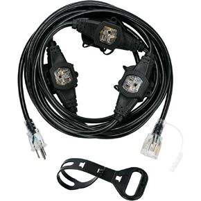 20FT 16 Gauge Multi-Outlet Extension Cord, 4 Evenly Spaced Weatherproof Outlets, Great for Stage Backdrops, Landscape Garden Lighting, Christmas Decorations ETL