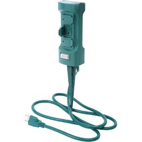 MaxWorks 80710 6-Outlet Double Sided Outdoor Power Stake with Covers-14 AWG x 3C-with Overload Protection-ETL Certified, 6 Ft. Green