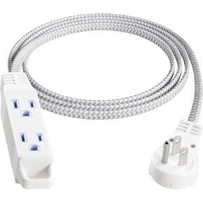 SURAIELEC 6FT 360° Rotating Flat Plug Extension Cord with 3 Outlets, Braided Flat Wall Plug, 16 AWG Thin White Extension Cord for Home Office, Compact Areas, ETL Listed