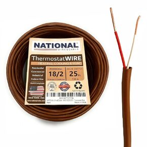 18/5 25Ft. NATIONAL Wire&Cable Thermostat Doorbell HVAC Heating Control Professional Cable Wire - Made in USA - 100% Solid Copper Conductors, CL2 ETL Listed, Low Voltage Applications Use