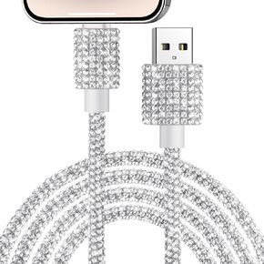 VOFUOE USB A to iPhone Cable, Fast Charging iPhone Cable Bling Sparkling Diamond USB A Charging Cord for Women 4FT for iPhone 14/13 /12/11, for iPad 9th/ 8th/ 7th Generation-Silver