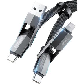baab 4 in 1 USB C Charging Cable, [100W, 5ft] Light-ning Cable USB C to USB C Cord Flat Nylon Braided Fast Charging Cord with Multi L/Type C/USB A Port for iPhone iPad Samsung