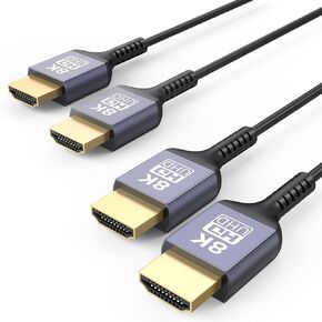 8K Ultra Thin HDMI Cable 2-Pack 6.6FT, Slim HDMI 2.1 Cable High Speed HDMI Cord with Ethernet (8K@60Hz, 4K@120Hz/60Hz, Dynamic HDR, eARC) for Monitor, PS5, HDTV, RTX4090/3090, RX7900/7800