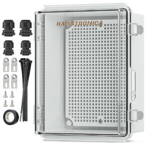 haisstronica Waterproof Outdoor Electrical Box, IP67 Weatherproof Junction Box ABS Plastic Electrical Enclosure with Mounting Plate, Wall Brackets, Cable Glands, Control Box, Clear, 8.7"*6.7"*4.3"