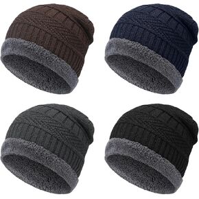 Geyoga 4 Pcs Oversize XXL Winter Beanie Hat Large Fleece Lined Beanie for Big Heads Knit Thick Cap Warm Skull Cap for Men