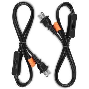 Lamp Cord with Knob Dimmer Switch, Black Wire Plug in, Stripped Ends Ready for Wiring Gladfresit, 6 Feet, UL Listed (2 Packs)