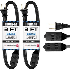 IRON FORGE CABLE 3 Ft Brown Extension Cord 2 Pack - 16/2 Durable Electrical Cable