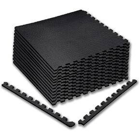 Puzzle Exercise Mat, Set of 4 Foam Interlocking Floor Tiles, Protective Flooring, Interlocking Foam Floor, Non-Slip Tiles for Fitness Equipment, Workout Cushion and Floor Protection (24x24in)