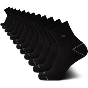 Calvin Klein Men's High Quarter Socks - 12 Pack Performance Athletic Cushioned Comfort Crew Socks for Men (Sizes: 7-12)