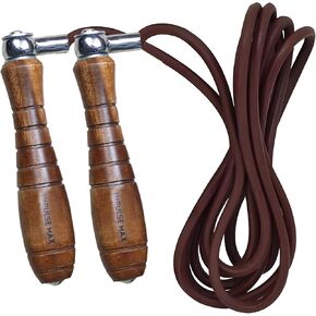 Leather Jump Rope with Wooden Weighted Handles - Workout Fitness, Exercise, Skipping Rope for Crossfit - Solid Wood, Leather, 118 Inches Total Length, 106 Inches Rope Length