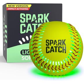 SPARK CATCH Light Up 12" Glow in The Dark Fastpitch Softball for Girls, Teens, and Players (Neon Green)