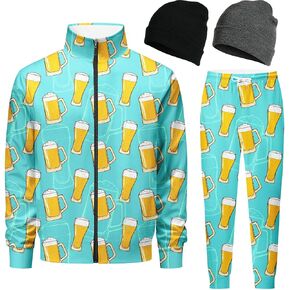 Retro 90s 80s outfit for men tracksuits sweatsuits for men Jogging set Warm Up Zip with 2 Knit Beanie hat