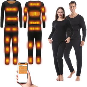 28 Area Carbon Fiber Heated Thermal Underwear Set USB Electric Fleece Lined 3 Levels Quick Heating Winter Suit