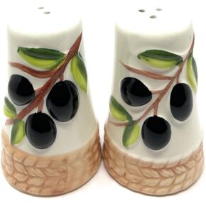 Ceramic Salt and Pepper Shakers Set Painted the Olive Branch, Elegant Design with Mediterranean Vibes, Creates a Classic and Chic look for Home Kitchens, Bistros, and Restaurants (White)