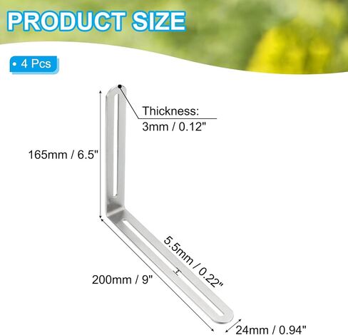 PATIKIL 7 22/25" Adjustable L-Shape Corner Brace with Slot, 4 Pcs Slidable Slotted Joint Right Angle Bracket Metal Corner Connector Bracket for Wood Chair Furniture, Silver in Saudi Arabia