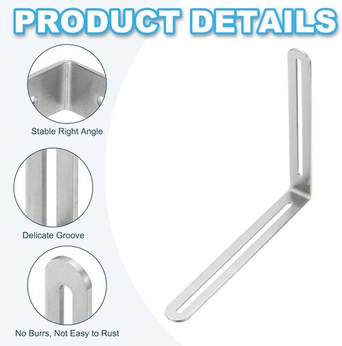 PATIKIL 7 22/25" Adjustable L-Shape Corner Brace with Slot, 4 Pcs Slidable Slotted Joint Right Angle Bracket Metal Corner Connector Bracket for Wood Chair Furniture, Silver in Saudi Arabia