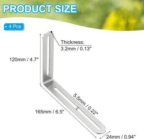 PATIKIL 7 22/25" Adjustable L-Shape Corner Brace with Slot, 4 Pcs Slidable Slotted Joint Right Angle Bracket Metal Corner Connector Bracket for Wood Chair Furniture, Silver in Saudi Arabia
