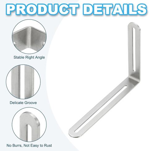 PATIKIL 7 22/25" Adjustable L-Shape Corner Brace with Slot, 4 Pcs Slidable Slotted Joint Right Angle Bracket Metal Corner Connector Bracket for Wood Chair Furniture, Silver in Saudi Arabia