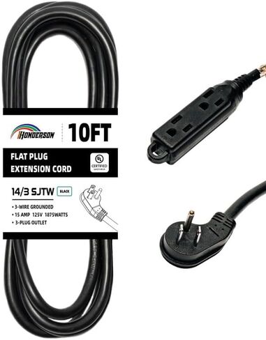 3-Outlets Flat Plug Indoor Outdoor Extension Cord Outlet Extender, UL Listed, 16 Gauge 12FT Black 3 Prong Heavy Duty Extension Cord Multiple Outlets, 16/3 SJTW 13A Flat Plug Power Strip in Saudi Arabia