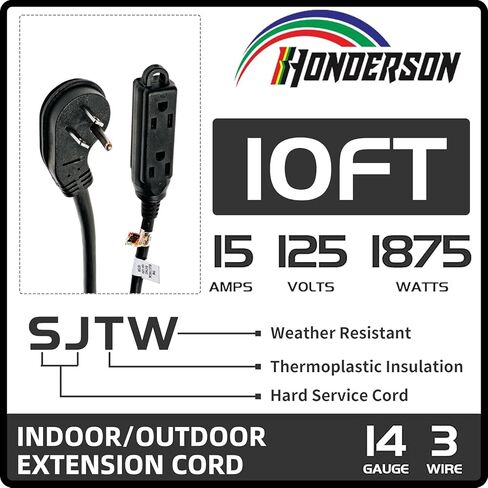 3-Outlets Flat Plug Indoor Outdoor Extension Cord Outlet Extender, UL Listed, 16 Gauge 12FT Black 3 Prong Heavy Duty Extension Cord Multiple Outlets, 16/3 SJTW 13A Flat Plug Power Strip in Saudi Arabia