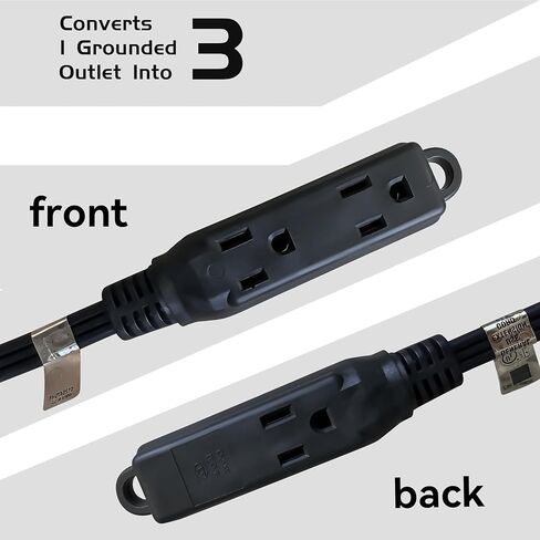 3-Outlets Flat Plug Indoor Outdoor Extension Cord Outlet Extender, UL Listed, 16 Gauge 12FT Black 3 Prong Heavy Duty Extension Cord Multiple Outlets, 16/3 SJTW 13A Flat Plug Power Strip in Saudi Arabia