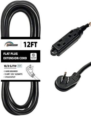 3-Outlets Flat Plug Indoor Outdoor Extension Cord Outlet Extender, UL Listed, 16 Gauge 12FT Black 3 Prong Heavy Duty Extension Cord Multiple Outlets, 16/3 SJTW 13A Flat Plug Power Strip in Saudi Arabia