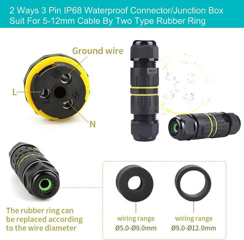 IP68 Waterproof Cable Connector 3-Channel 3-Poles, Outdoor Waterprrof Junction Box Connector,Ideal for 2 or 3 Pin Cables Ø4-12mm,Use for Outdoor Billboards,Tunnel Lights,Road Landscape Lights in Saudi Arabia