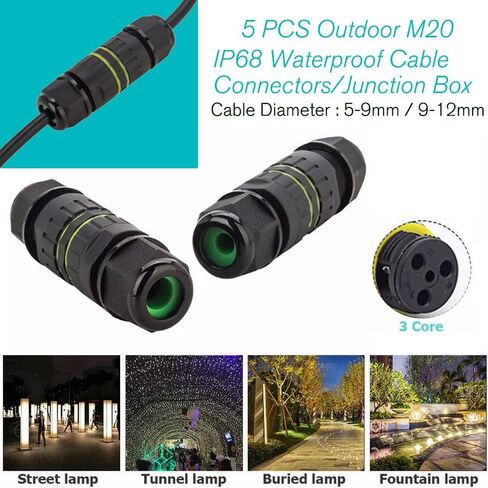 IP68 Waterproof Cable Connector 3-Channel 3-Poles, Outdoor Waterprrof Junction Box Connector,Ideal for 2 or 3 Pin Cables Ø4-12mm,Use for Outdoor Billboards,Tunnel Lights,Road Landscape Lights in Saudi Arabia