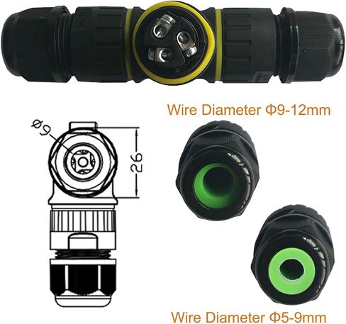 IP68 Waterproof Cable Connector 3-Channel 3-Poles, Outdoor Waterprrof Junction Box Connector,Ideal for 2 or 3 Pin Cables Ø4-12mm,Use for Outdoor Billboards,Tunnel Lights,Road Landscape Lights in Saudi Arabia