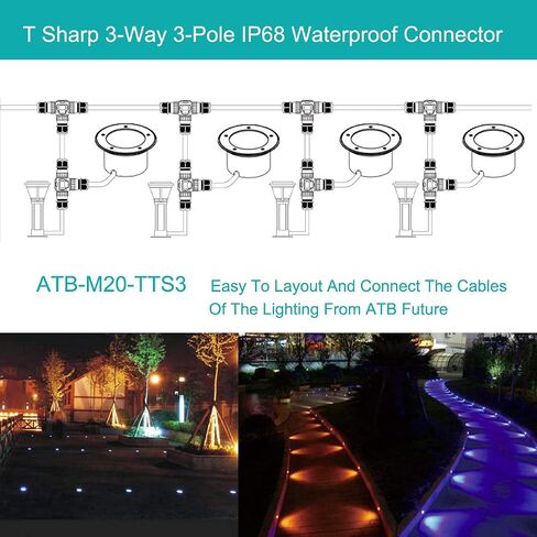 IP68 Waterproof Cable Connector 3-Channel 3-Poles, Outdoor Waterprrof Junction Box Connector,Ideal for 2 or 3 Pin Cables Ø4-12mm,Use for Outdoor Billboards,Tunnel Lights,Road Landscape Lights in Saudi Arabia