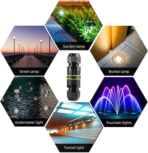 IP68 Waterproof Cable Connector 3-Channel 3-Poles, Outdoor Waterprrof Junction Box Connector,Ideal for 2 or 3 Pin Cables Ø4-12mm,Use for Outdoor Billboards,Tunnel Lights,Road Landscape Lights in Saudi Arabia