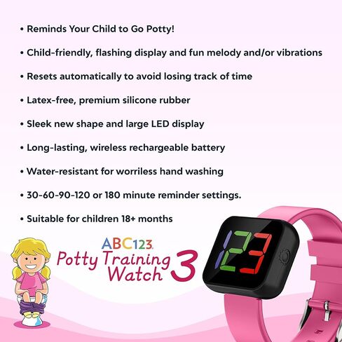 ABC123 Potty Training Watch 3 (2023 Edition) - Baby Reminder Water Resistant Timer for Toilet Training Kids & Toddler with Wireless Charging (Blue) in Saudi Arabia
