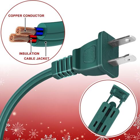 5 Pack Christmas Indoor Extension Cord 6 ft Extension Cord Outdoor with Safety Cap 3 Outlet 16gauge 2 Prong Polarized Outlets for Home Christmas Tree String Lights Decor Connect Extend (Green) in Kuwait