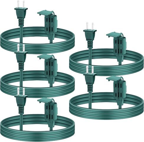 5 Pack Christmas Indoor Extension Cord 6 ft Extension Cord Outdoor with Safety Cap 3 Outlet 16gauge 2 Prong Polarized Outlets for Home Christmas Tree String Lights Decor Connect Extend (Green) in Kuwait