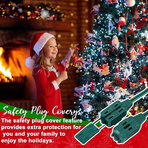 5 Pack Christmas Indoor Extension Cord 6 ft Extension Cord Outdoor with Safety Cap 3 Outlet 16gauge 2 Prong Polarized Outlets for Home Christmas Tree String Lights Decor Connect Extend (Green) in Kuwait