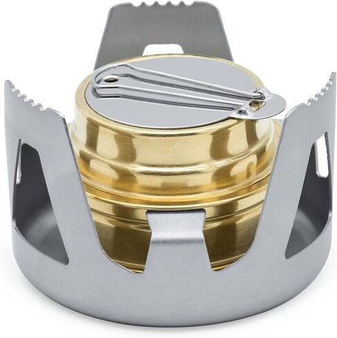 Portable Mini Alcohol Stove for Backpacking Lightweight Brass Spirit Burner with Aluminium Stand for Outdoor Hiking Camping Camp Survival - Gray in Kuwait