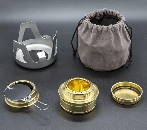 Portable Mini Alcohol Stove for Backpacking Lightweight Brass Spirit Burner with Aluminium Stand for Outdoor Hiking Camping Camp Survival - Gray in Kuwait