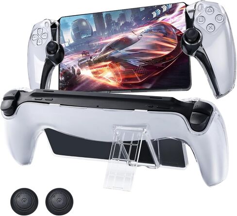 Protective Cover Compatible with PS Portal, Clear Hard Cover Shell All-Round Skin with Kickstand and 2 Thumb Grip Caps Compatible with Playstation Portal Remote Player Controller Accessories in Kuwait