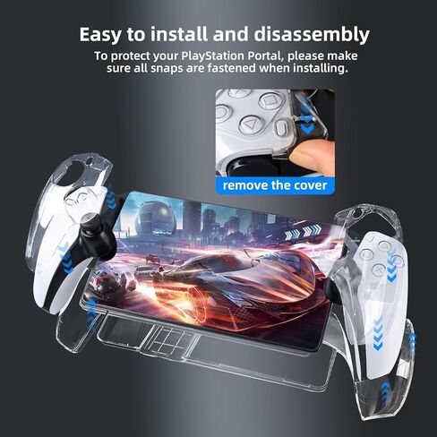 Protective Cover Compatible with PS Portal, Clear Hard Cover Shell All-Round Skin with Kickstand and 2 Thumb Grip Caps Compatible with Playstation Portal Remote Player Controller Accessories in Kuwait