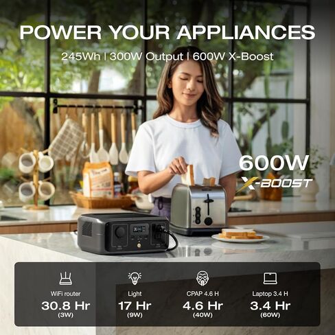 EF ECOFLOW Portable Power Station RIVER 3, 245Wh LiFePO4 Battery Power Station, 300W Up to 600W AC Output, <20 MS UPS & <30 dB, 1Hr Fast Charging Solar Generator for Outdoor/Camping/Home Use in Saudi Arabia