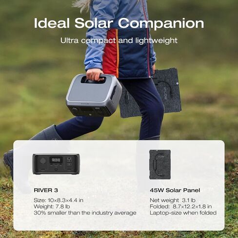 EF ECOFLOW Portable Power Station RIVER 3, 245Wh LiFePO4 Battery Power Station, 300W Up to 600W AC Output, <20 MS UPS & <30 dB, 1Hr Fast Charging Solar Generator for Outdoor/Camping/Home Use in Saudi Arabia