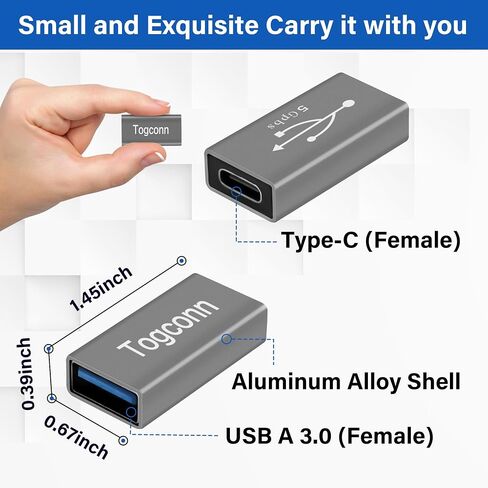 محول USB C إلى USB 3.0 (2 حزمة)، محول USB من النوع C (أنثى) إلى USB A (أنثى)، موصل تمديد USB عالي السرعة ثنائي الاتجاه يدعم الشحن ومزامنة البيانات in Kuwait