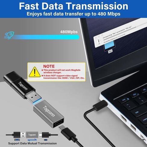 محول USB C إلى USB 3.0 (2 حزمة)، محول USB من النوع C (أنثى) إلى USB A (أنثى)، موصل تمديد USB عالي السرعة ثنائي الاتجاه يدعم الشحن ومزامنة البيانات in Kuwait