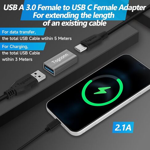 محول USB C إلى USB 3.0 (2 حزمة)، محول USB من النوع C (أنثى) إلى USB A (أنثى)، موصل تمديد USB عالي السرعة ثنائي الاتجاه يدعم الشحن ومزامنة البيانات in Kuwait