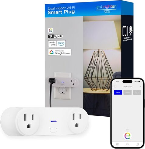 Enbrighten, White, Wi-Fi Smart Light Switch, Indoor Oval Plug-in, 2-Grounded Outlet, Simultaneous Control, No Hub Required, 51253 in Saudi Arabia