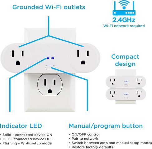 Enbrighten, White, Wi-Fi Smart Light Switch, Indoor Oval Plug-in, 2-Grounded Outlet, Simultaneous Control, No Hub Required, 51253 in Saudi Arabia
