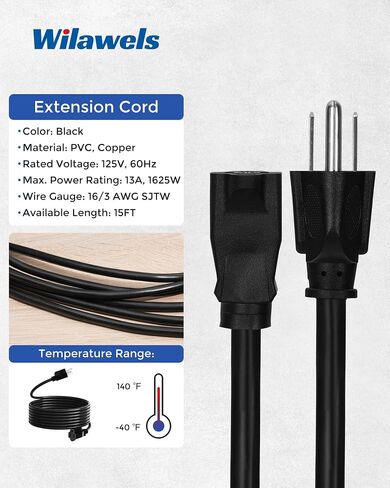 2-Pack Outdoor Extension Cord 6FT, 16/3 SJTW Durable Power Cable for Indoor and Outside Use, 3 Prong Grounded Outlets, for Halloween, Christmas Decor and Lights, Black, ETL Listed B02ECP206 in Saudi Arabia