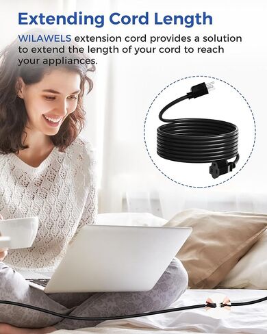 2-Pack Outdoor Extension Cord 6FT, 16/3 SJTW Durable Power Cable for Indoor and Outside Use, 3 Prong Grounded Outlets, for Halloween, Christmas Decor and Lights, Black, ETL Listed B02ECP206 in Saudi Arabia