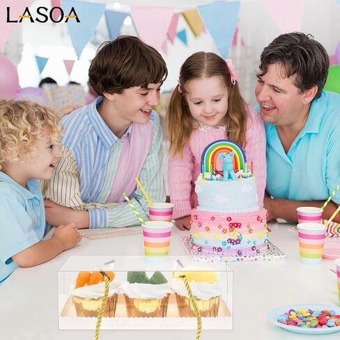 LASOA Mother's Day Clear Bakery Boxes Gift Boxes with Cardboard Portable Cake Boxes for Pastry Treat Dessert Cookies Birthday Party Favor Thanksgiving,15Pack, 7.1x2.6x2.6 Inches in Saudi Arabia