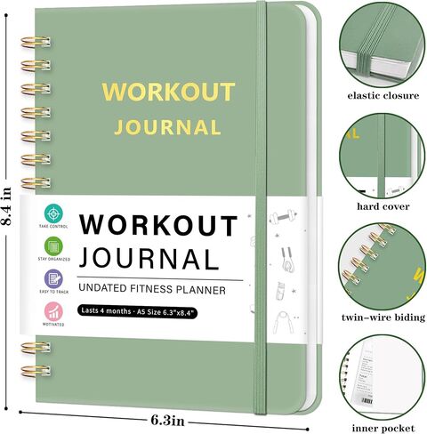 Workout Journal Fitness Planner for Men & Women - Undated Workout Log Book, Workout Tracker, Gym Exercise Calendar Notebook, 6.3"X8.4", Pink in Saudi Arabia